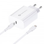 Caricabatterie Forcell USB Type-C con Cavo Lightning 1,2Mt PD 20W QC 3A Bianco