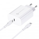 Caricabatterie Forcell USB Type-C con Cavo USB-C 1Mt PD 25W  QC 3A Bianco