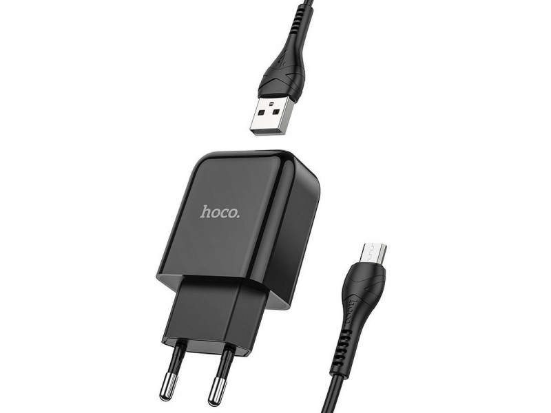 Caricabatterie USB HOCO N2 + Cavo Micro USB 1MT 2,1A Nero