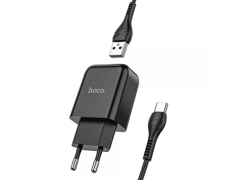 Caricabatterie USB HOCO N2 + Cavo USB-C 1MT 2,1A Nero