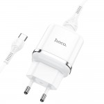 Caricabatterie USB HOCO N3 + Cavo USB-C 1MT QC 3.0 18W 3A Bianco