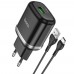 Caricabatterie USB HOCO N3 + Cavo USB-C 1MT QC 3.0 18W 3A Nero