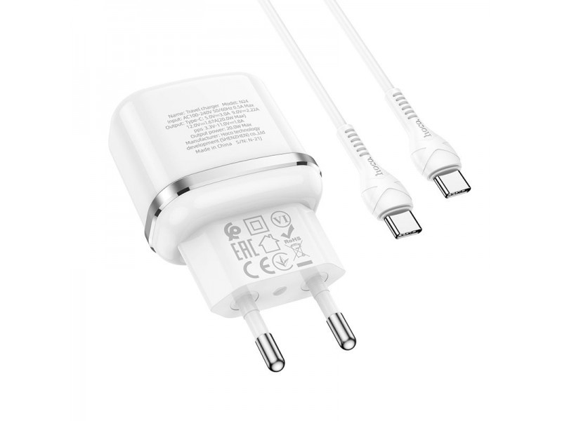 Caricabatterie USB Type-C HOCO N24 Fast Charge con Cavo USB-C 1Mt Bianco