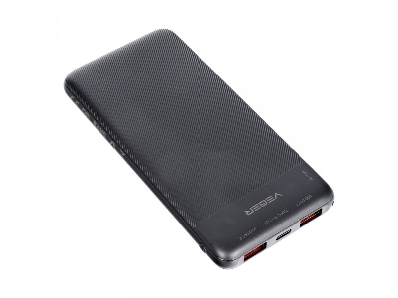 Powerbank VEGER A11S 10000mAh 2xUSB + Tipo C + MicroUSB Quick Charge PD20W Nero