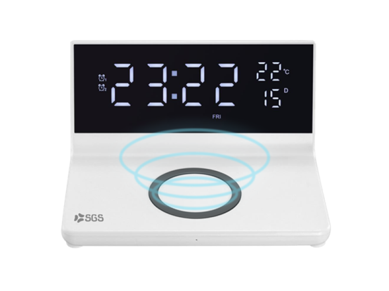 Sveglia Orologio Digitale SGS SCLOCK con ricarica Wireless White